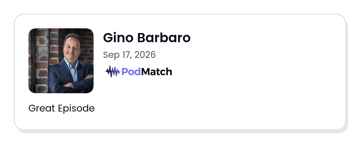 PodMatch guest review by Gino Barbaro, dated September 17, 2026